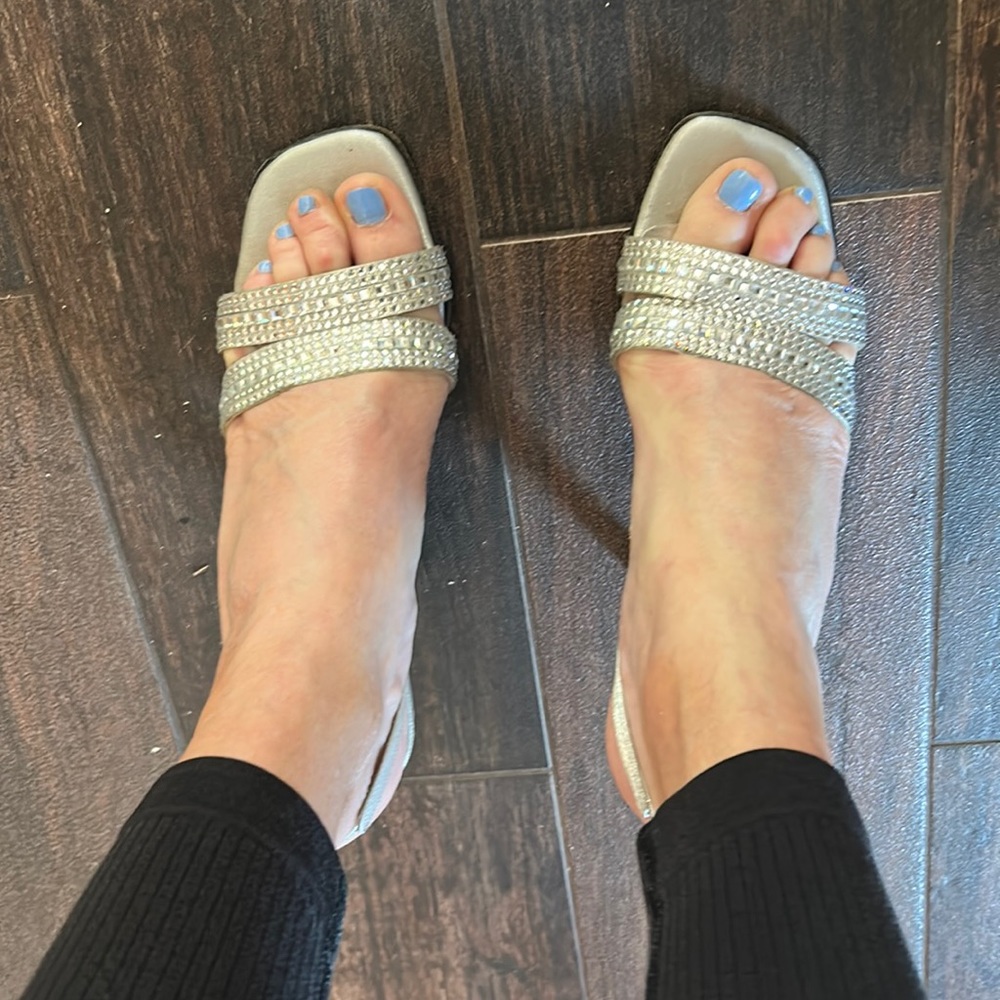 Elegant silver dressy sandals with lots of bling from Stuart Weitzman